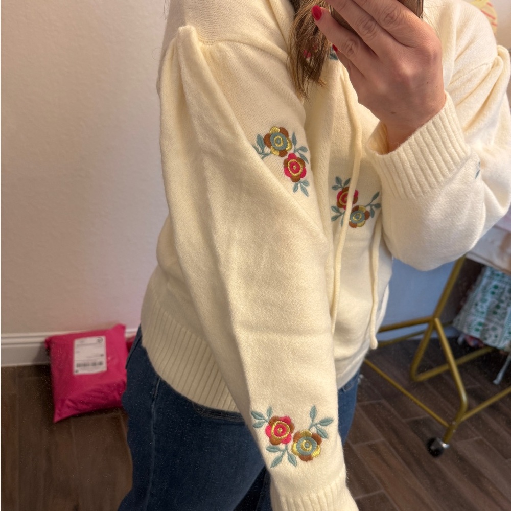 Karlie Floral Embroidered Cream Hoodie - Picture 2 of 2